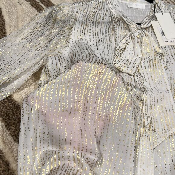 7 for all mankind silk blend blouse 💗 NWT 💗 cream with metallic gold 💗 large - Picture 10 of 11